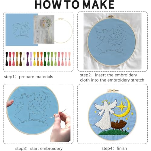 Image of INFUNLY 4Pcs Christmas Embroidery Kits Nativity of Jesus Cross Stitch Kits for Beginners Moon Hand Needlepoint Starter Kit for Adults with Instructions for Thanksgiving Decor Home Room 11.8x11.8in