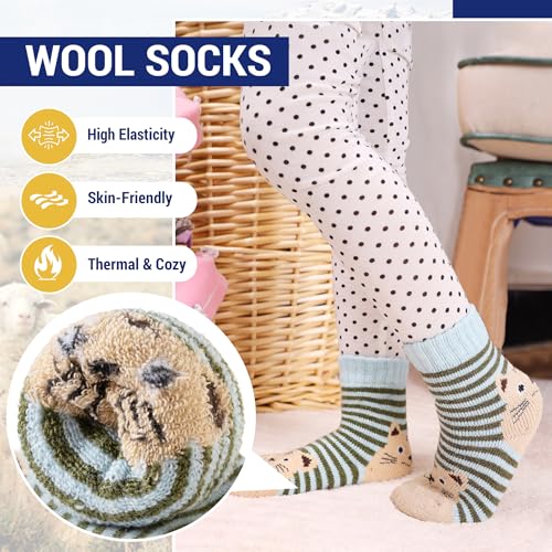 Eocom Kids Wool Socks For Boys Girls Warm Hiking Thermal Winter Cozy Soft Thick Toddlers Crew Boot Socks 6 Pairs3
