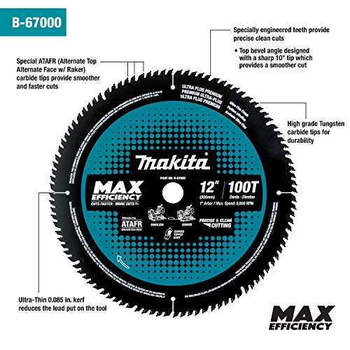 Makita B-67000 12" 100T Carbide-Tipped Max Efficiency Miter Saw Blade #TOP5