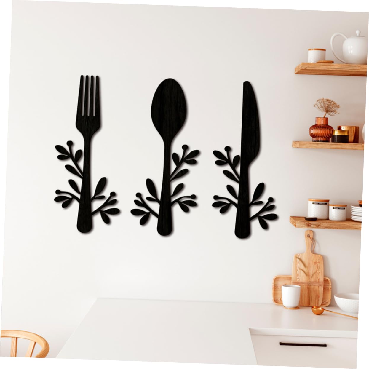 DECHOUS 12pezzi Decorazione da Parete Legno Forma di Utensili da Cucina Ornamentazioni per Cucina e per Casa e Ristoranti