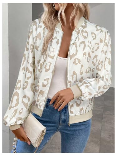 GORGLITTER Women's Leopard Print Light Jackets Zipper Bomber Jacket Cheetah Long Sleeve Coats Outwear4