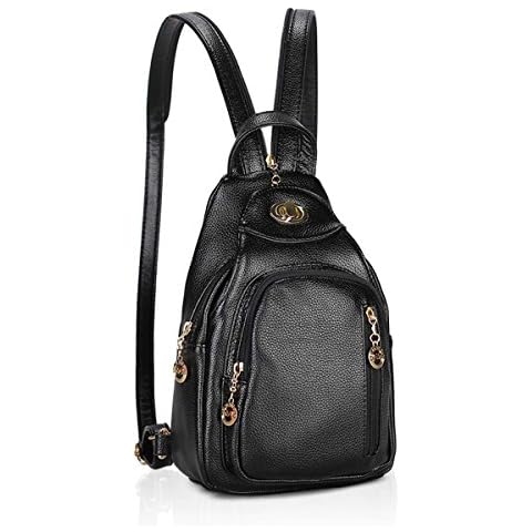 NICOLE&DORIS Fashion Women Backpack Small Leather Backpack Black Women Chest Bag Shoulder Bag Casual Ladies Fashion Daypack Black Cover