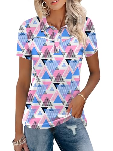 Image of TFSDOD Womens Golf Polo Shirts Collared Short Sleeve T Shirt Lightweight Moisture Wicking Polo Casual 3 Buttons Outfits