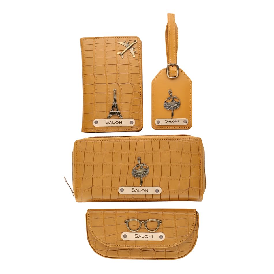 AICA Personalized Name & Charm Textured Leather Wallet Womens Combo Giftset (Yellow) | Gifts for Bride & Bridesmaid | Bridal Gifts (B0CT5L1G4J) Amazon Price History, Amazon Price Tracker