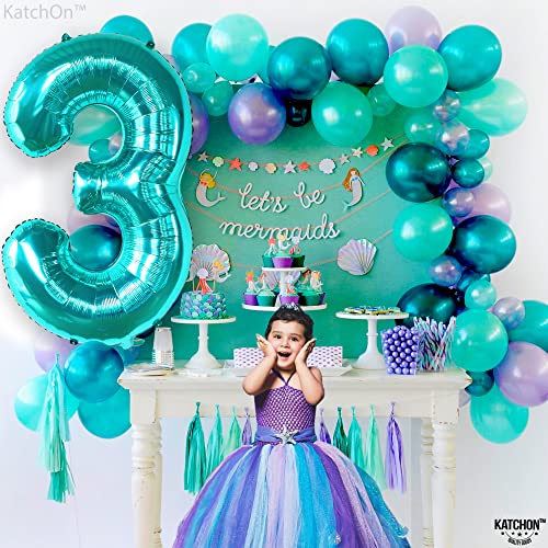 Image of KatchOn Foil Teal Number 3 Balloon For Teal Birthday Decorations - 40 Inch