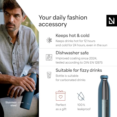 Image of LARS NYSOM Stainless Steel Insulated Water Bottle 12oz 17oz 25oz 34oz 51oz | Insulated Thermo Flask for Hot and Cold Beverages | Leakproof Drinking Bottle (Calypso Blue, 25.4oz)