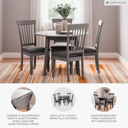 Image of Signature Design by Ashley Shullden Drop Leaf Dining Table, 43 in, Grey | Extendable drop leaves, Seats up to 4, Space-saving footprint, Hardwood solids, select veneers and MDF substrate