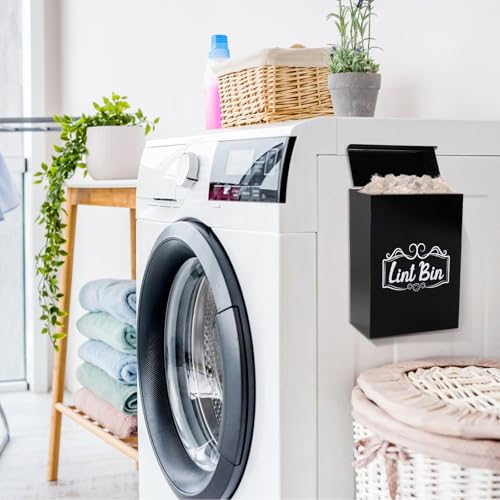 Image of Goaste Magnetic Lint Bin for Laundry Room, Acrylic Dryer Lint Trash Can, Wall Mounted Lint Box Holder, Space-Saving Trash Container for Laundry Room Storage and Organization, Home Decor (Black)