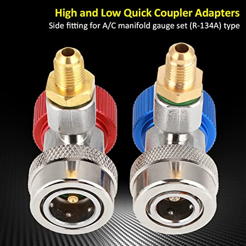 Adaptador R134a para Aire Acondicionado, Acoplador Rápido de Alta y Baja Presión en Latón con Tapa, para Evacuación y Recarga de Sistemas de Aire Acondicionado Automotriz, Juego de 2 miniatura 5