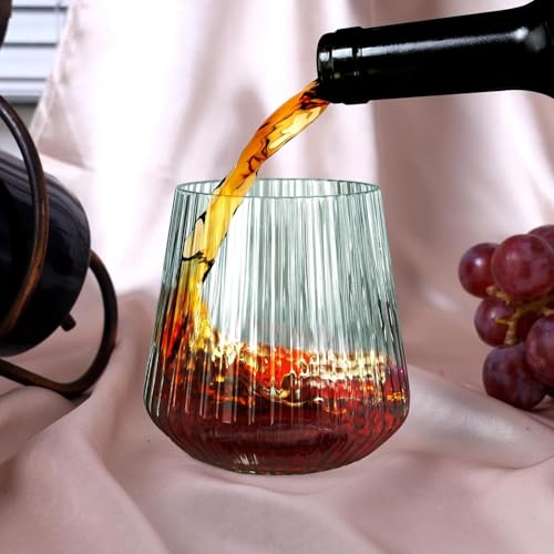 Image of Lueumxc 40 Pack Plastic Ribbed Wine Glasses, 14Oz Origami Disposable Wine Glasses Unbreakable Clear Plastic Cocktail Glasses Recyclable Shatterproof Reusable Wine Cups (14oz-green-40pack)