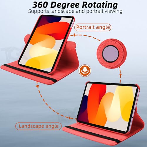 Image of TGK Rotating Cover for Redmi Pad SE 11 inch 360 Degree Leather Flip Case (Red)