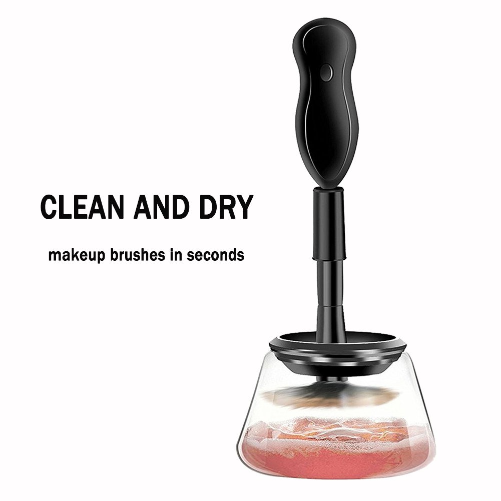 Makeup Brush Cleaner Machine, Quick and Easy Clean and Dry All Size Makeup Brushes In Seconds, YIWEISI 360 Degree Rotation Auto Electric Washing (Black)