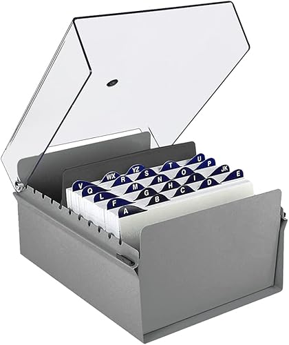 Acrimet Caja organizadora de archivos de tarjetas de 5 x 8 pulgadas, base de metal resistente (tarjetas de índice AZ y divisor incluidos) (color