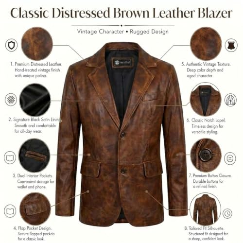 Image of Isaac & David Chicago Lambskin Genuine Casual Wear Leather Blazer Sport Coat Classic Button Closure for Men 2 Button Coat