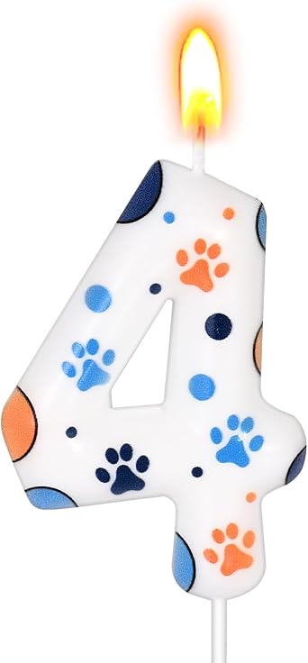 Number 4 Blue Dog Birthday Candle, Cute Dog Paw Print Cake Topper Candle, Bithday Party Supplies, Cake Decoration for Kid, Pets Celebrations Decor