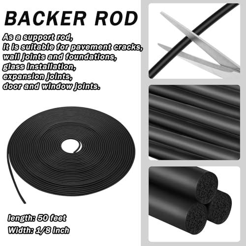 Image of Frienda Backer Rod Foam Rubber Caulk Saver Concrete Expansion Joint Filler Weather Strip Seal for Gaps and Joints (Black,1 /8 Inch X 50 ft)