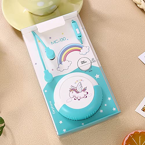 QearFun Unicorn Earbuds for Kids, Kawakii Wired Earbud & in-Ear Headphones Gift for School Girls and Boys with Microphone and Lovely Earphones Storage Case(SkyBlue)