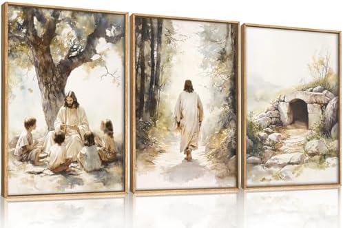 Celestdeco Large Jesus Teaching Children on Path Framed Canvas Wa...