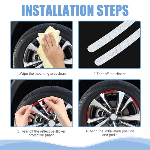 Image of 20PCS Reflective Car Wheel Decorative Stripe Stickers, Red, Custom Style, Waterproof Material, Rectangular, Striped, Outdoor Use, Wheel Sticker