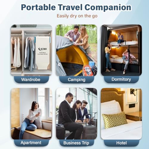 Image of SEZNIK Portable Clothes Dryer, Compact Electric, UV Sterilizer, Wrinkle Remover with PTC Heating & Timer | Foldable, Hangable Dryer | Quick Drying for Home and Travel Use (SZ-CD07)