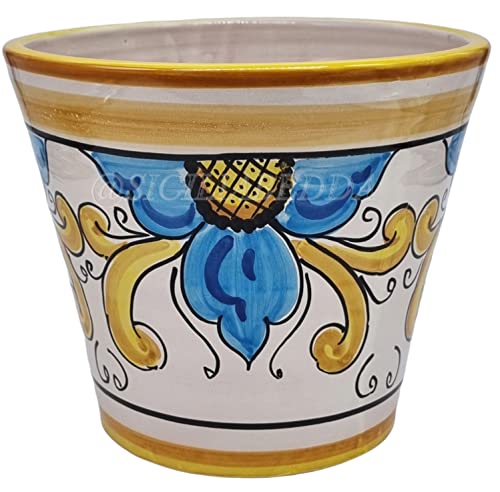 Sicilia Bedda - VASO TRADIZIONALE IN CERAMICA SICILIANA - Prodotto Artigianale di Alta Qualità - Altezza 17 CM Diametro 20 Cm (FIORE BLU)
