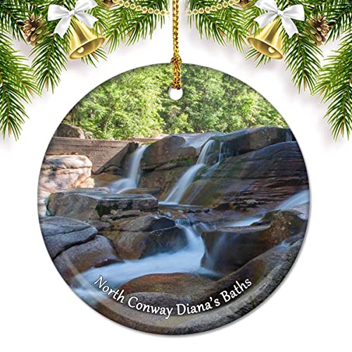 North Conway Diana's Baths New Hampshire USA America Christmas Ornaments for Tree Ceramic Pendant Double Sided Ornament Decor Xmas Gifts Porcelain Travel Souvenirs