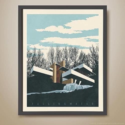 FallingWater Print. Frank Lloyd Wright. Architectural illustration. Famous architecture. Iconic Homes. Famous American Architect #47