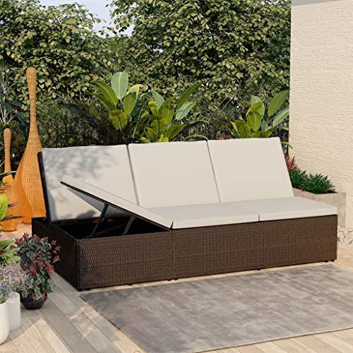 Nqyjm - Tumbona ajustable con dos lados, chaise longue convertible con cojín de resina trenzada, color marrón, hamaca de playa, relax al aire libre, para jardín, terraza, balcón y camping