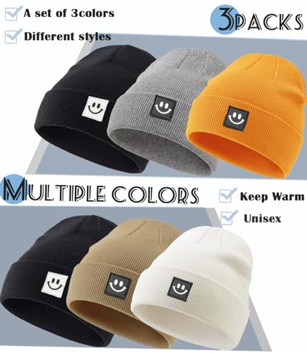 Image of KMOLY Beanie Hat for Men Women 3 Packs, Thick Knit Winter Hat Soft Cuffed Beanies Bulk Skull Cap Unisex Slouchy Ski Watch Cap