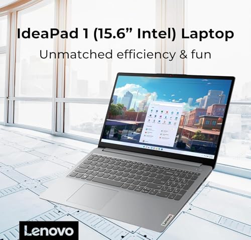 Image of Lenovo IdeaPad 1 Student Laptop, 15.6 inch FHD Display, Intel Dual Core Processor, 8GB RAM, 128GB SSD + 128GB eMMC, 1 Year Office 365, Wi-Fi 6, SD Card Reader, W11H, Grey, Additional 1 Yr ADP