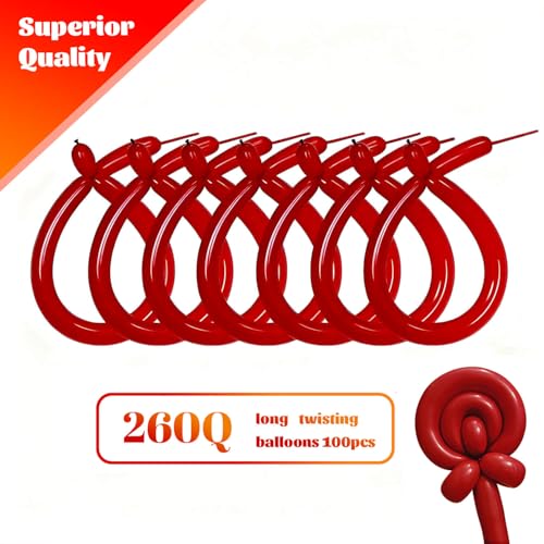 Image of 260 Garnet Red Long Balloons for Balloon Garland Thickening Skinny Latex Twisting Animals Modeling Christmas Birthday Wedding Party Festival Decorations 100pcs