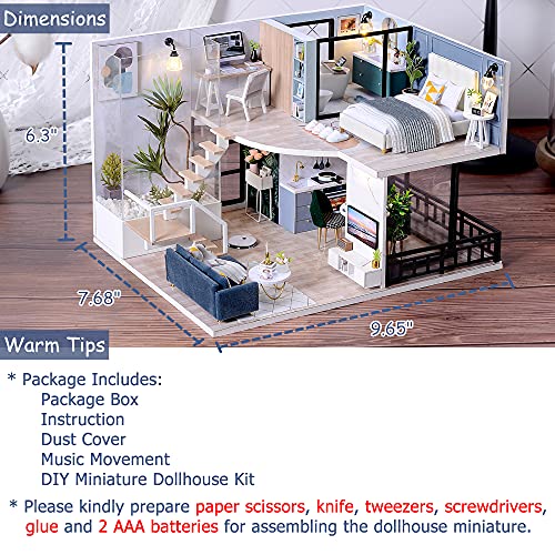 Image of TuKIIE DIY Miniature Dollhouse Kit with Furniture, 1:24 Scale Creative Room Mini Wooden Doll House Accessories Plus Dust Proof & Music Movement for Kids Teens Adults(Satisfied Time)