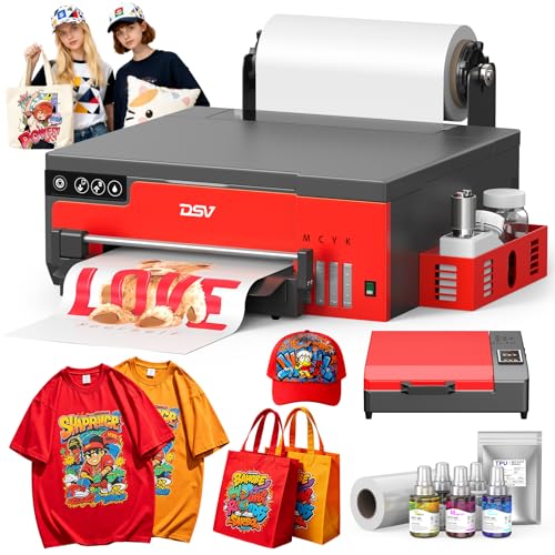 Image of DSV 2026 A4 DTF Printer XP600 Apparel T-Shirt Printing Machine Bundles, Double Speed Vs L1800&L805, White Ink Mixing System, 2-Year Free Ink (Red, Printer+Oven)