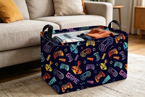 Image of Essme Rectangular Game Basket,Kids Storage Bins Organizer with Handles for Boys Room Decor, Gift Basket,Shelf Basket.(Color Game)