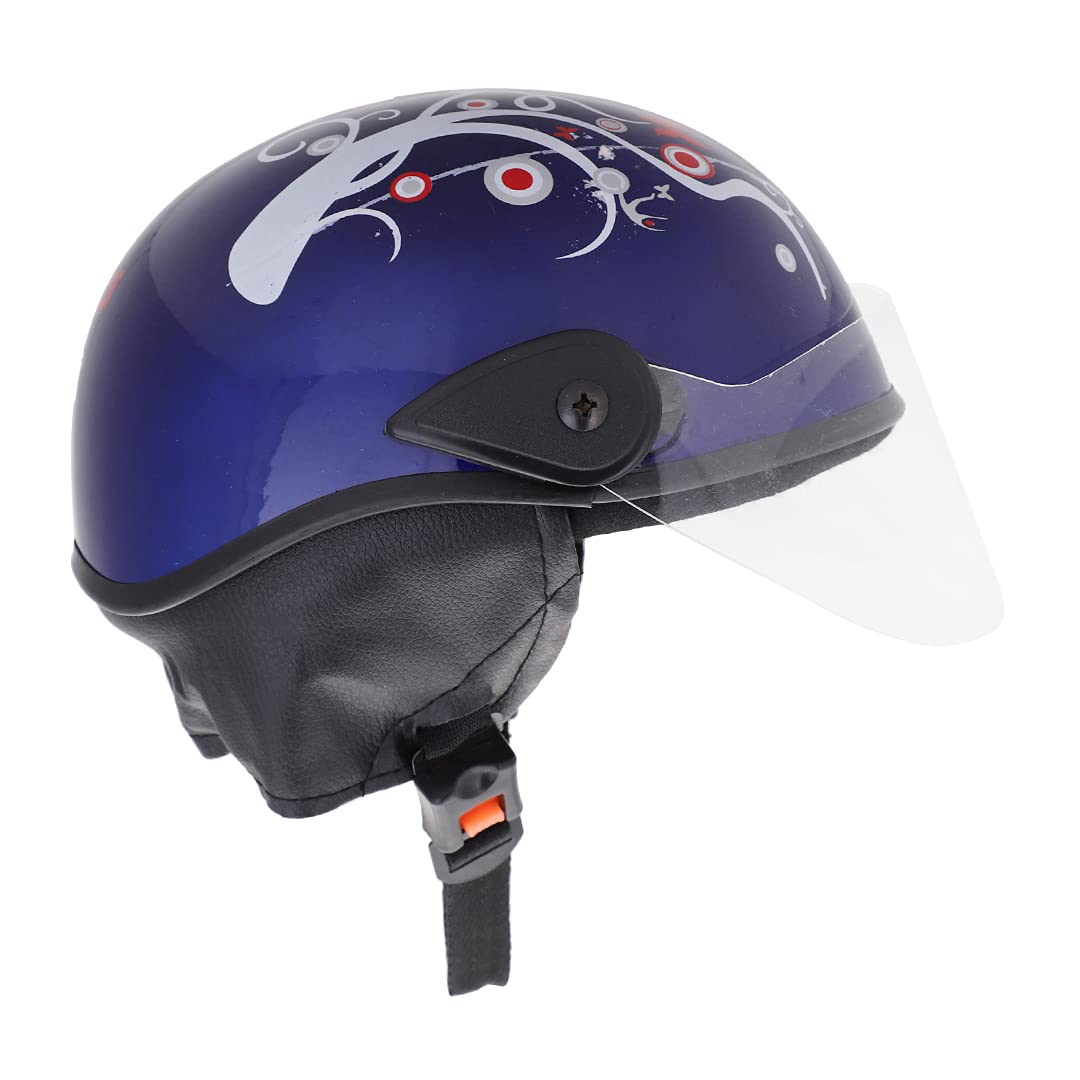 Western Era Unisex Half Helmet for Men & Women | Clear Visor | Comfort & Safety | Enhanced Design | Color - Blue Glossy || Silver Decal (Large)