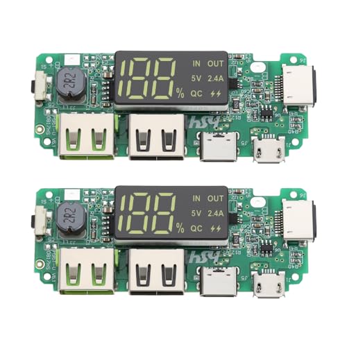 LT Easiyl 2Pcs 18650 Lithium Battery Charger 5V 2.4A Dual USB Circuit Board Digital LCD Display Module with Overcharge Overdischarge Short Circuit Protection