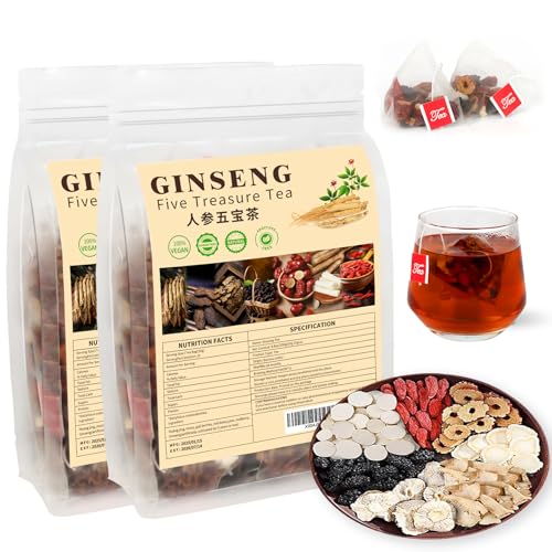 Ginseng five treasures tea, Ginseng six treasure tea for Women & Men, 7 Precious Ingredients Formula(2 Pack/50 Bags)