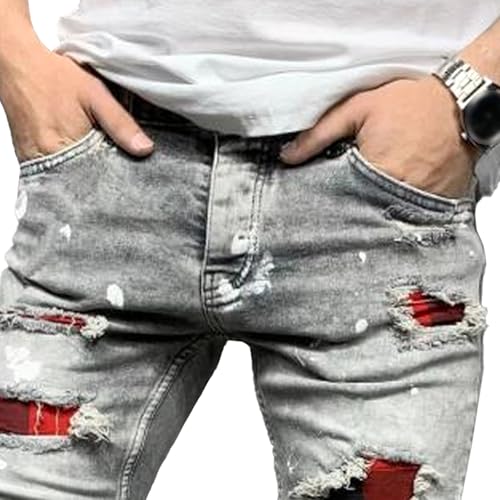 Men's Ripped Elastic Straight Leg Denim Jeans Vintage Casual Trousers Walking Long Denim Pants2