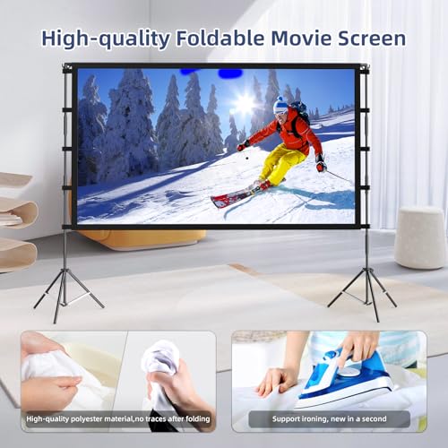 Image of 80 Inch Projector Screen with Stand, 16:9 4K HD Movie Projector Screen Outdoor Indoor Front /Rear with Carry Bag for Home Backyard Camping Movie Night