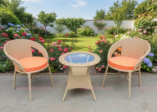 Image of India Outdoor Indoor Patio Furniture Sets Rattan Chair Patio Set Conversation Set Poolside Lawn Chairs Swingarea Balcony Outdoor Garden Furniture Chair (Honey with Orange Cushion 2+1)