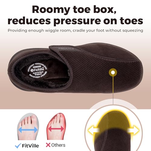 FitVille Diabetic Shoes for Men Extra Wide Width Adjustable Straps Men's Diabetic Shoes with Warm Fur Lining Diabetic Slippers for Men Extra Wide Width Foot Pain Relief Neuropathy3
