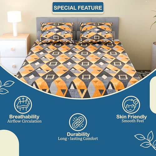 Image of Kuber Industries Cotton 144 TC Double Bedsheet With 2 Pillow Covers | Machine Washable Soft Bedsheet For Living Room, Home & Hotels | Zig Zag Print - Brown & Blue