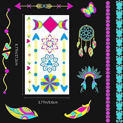 Glow In The Dark Tattoo For Kids，Party Supplies Uv Neon Tattoo Stickers Rave Festival Accessories Face Body Paint Makeup Waterproof Blacklight Temporary Tattoos For Adults Woman Man #TOP5