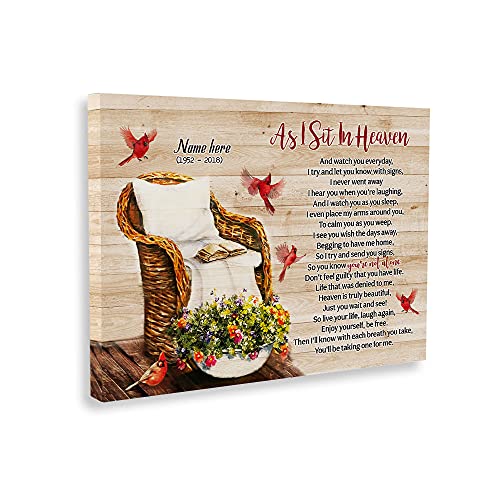 Cardinal Bird As I Sit In Heaven Memory Canvas Wall Art Home Decor Personalized Memorial Gifts for Loss of Father Sympathy Gift For Loss Of Mother Loss Of Loved One Thanksgiving Dad Mom Gift