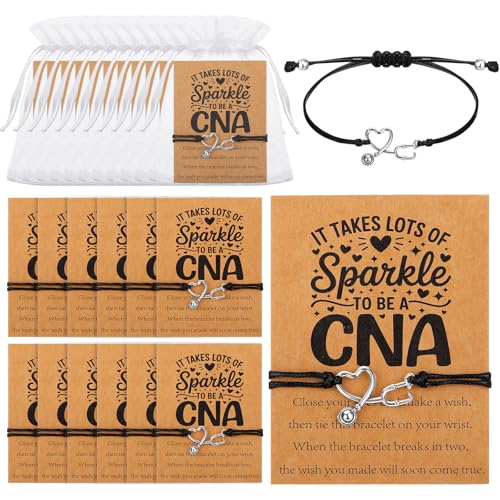 Equsion 24 Sets Cna Appreciation Bracelets Gifts Bulk with Blessing Cards and Bags Certified Nursing Assistant Thank You Gifts for Cna Week Nurses Day Nursing Student Coworkers Graduation Retirement