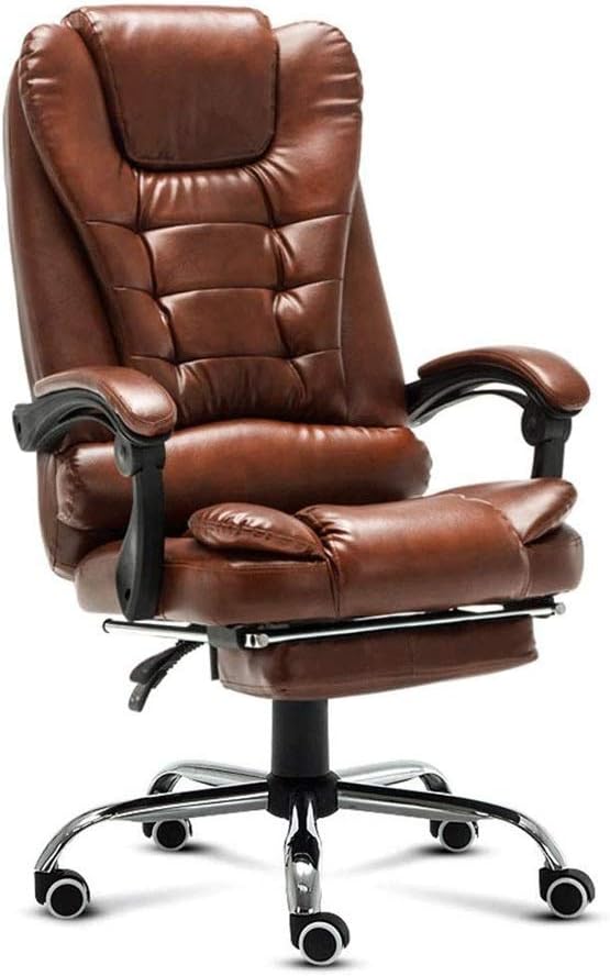 Computer Chair with Footrest for Long Hours Office Chair with Swivel Base, Adjustable High Back Boss Chair with Padded Seat for Home Office, Computer Workstation, or Casual Seating(Brown)