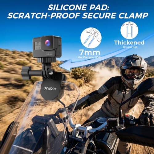 Image of Motorcycle Windshield Clip Camera Mount, for insta360 Ace Pro 2 Action Camera,Motorcycle Mount Clamps All Aluminum Alloy Camera Clamp with 1 /4 inch Adapter for for Gopro Hero DJI Action 5 4 3 2 OSMO 360