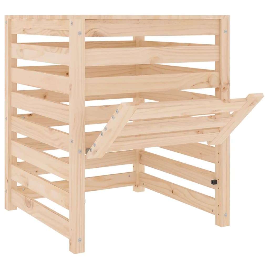Kompostownik z litego drewna sosnowego, 63,5 x 63,5 x 77,5 cm, stabilny kompostownik ogrodowy z pokrywą i klapą do wyjmowania liści i bioodpadów