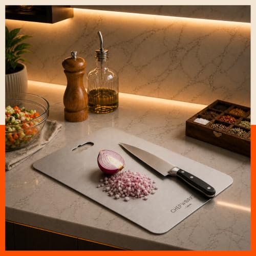 Image of Bathla Stainless Steel Chopping Board 20x30cm,Durable Safe & Heavy Duty | Reusable, durable stainless steel board designed for everyday home and professional kitchen use.
