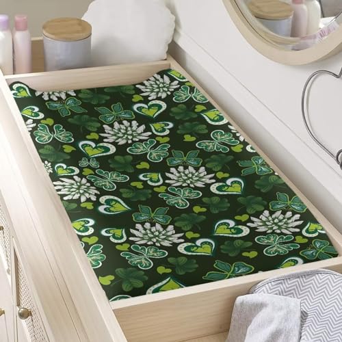 Image of Butterfly Green Heart Cute Changing Table Cover for Boys Girls Diaper Changing Table Cover Soft Washable Stretchy Changing Mat Sheet Cover